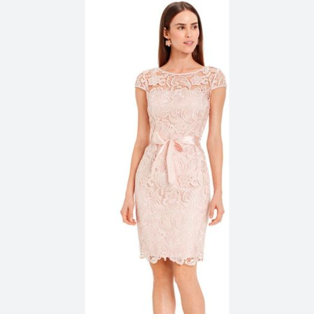 Adrianna Papell Lace Cap-Sleeve Illusion Sheath Dress